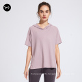 Custom Hooded Yoga Top Women's Blouses And Shirts Sport Crop Top T-shirt For Women